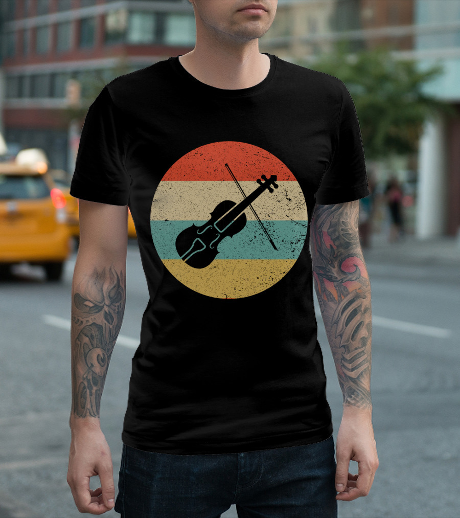 Vintage Retro Violin Circle with Stripes T-Shirt