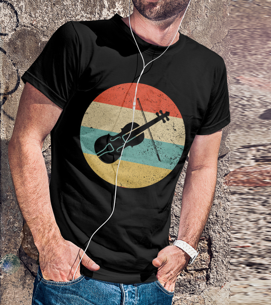 Vintage Retro Violin Circle With Stripes T-Shirt