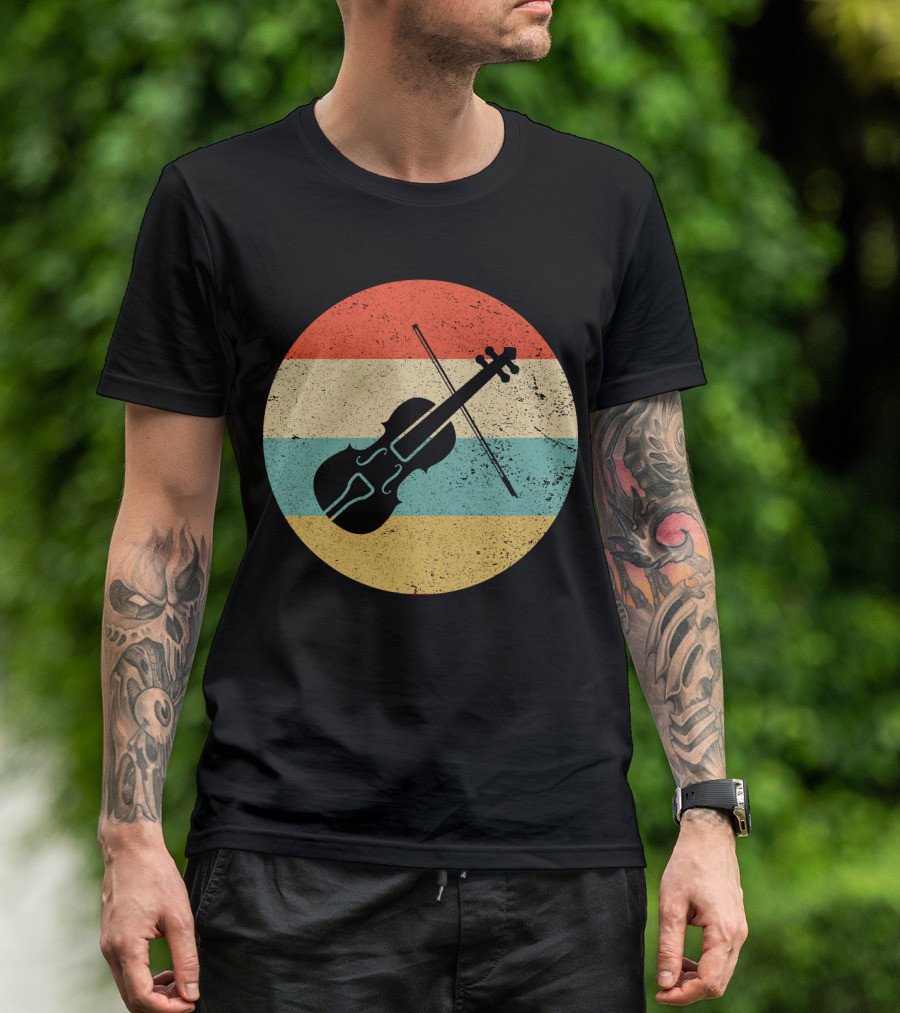 Vintage Retro Violin Circle With Stripes T-Shirt