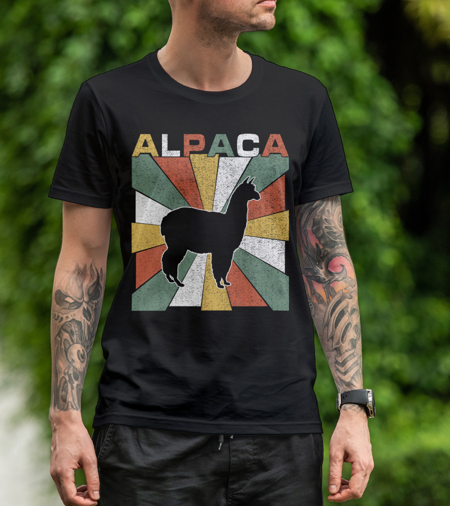 Alpaca Retro 70s Silhouette Vintage Colors T-Shirt
