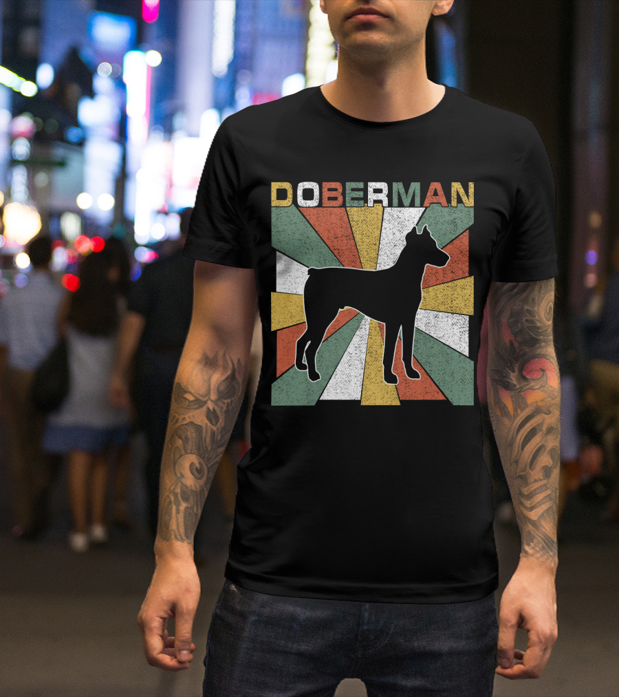 Doberman Retro 70s Silhouette Vintage Colors T-Shirt