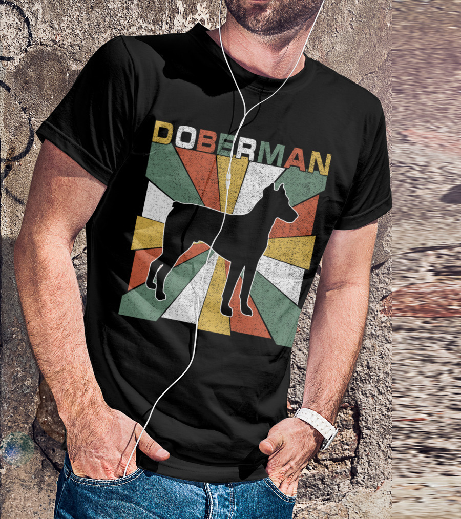 Doberman Retro 70s Silhouette Vintage Colors T-Shirt
