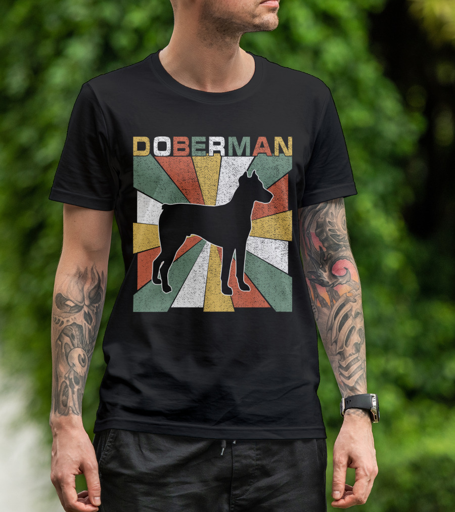 Doberman Retro 70s Silhouette Vintage Colors T-Shirt