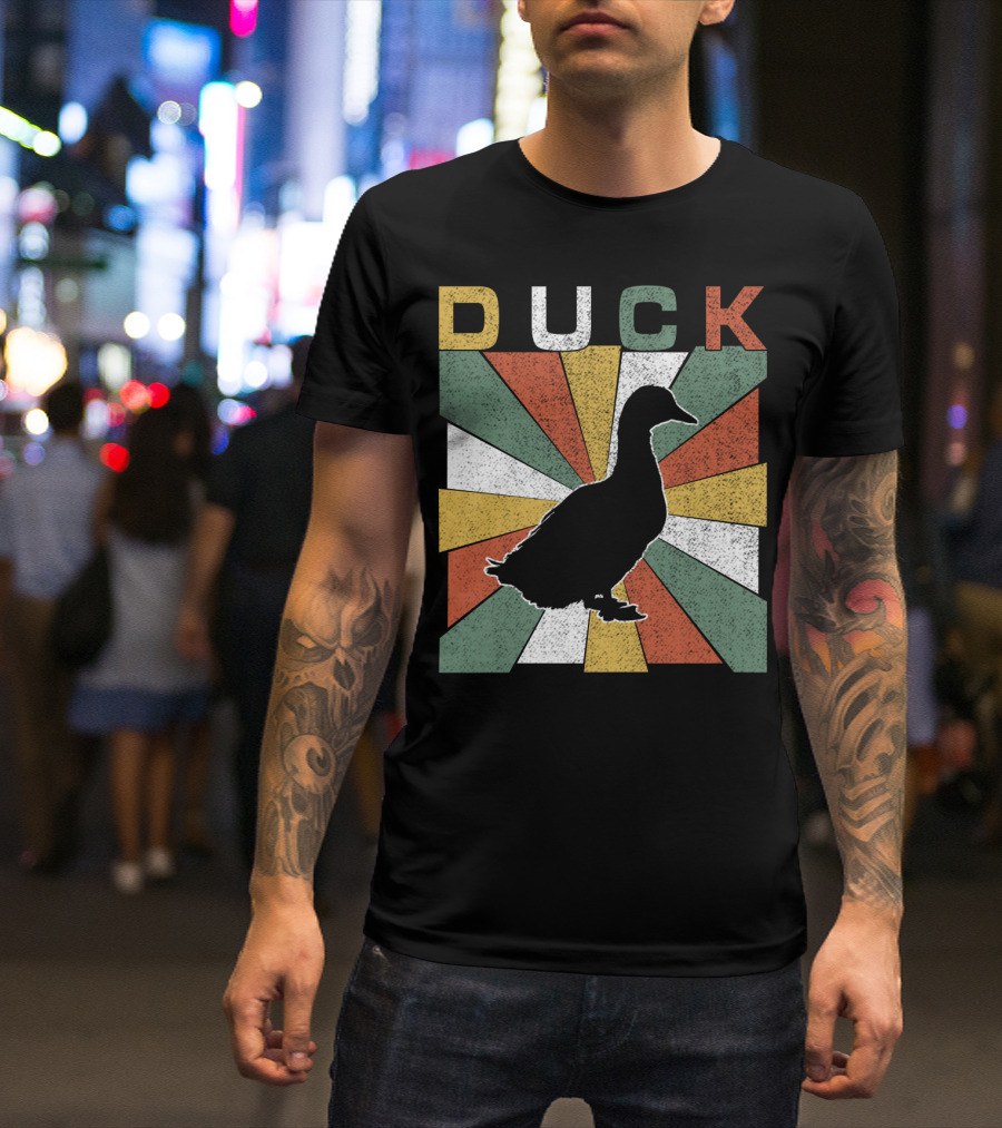 Duck Retro 70s Vintage Silhouette Sunburst T-Shirt