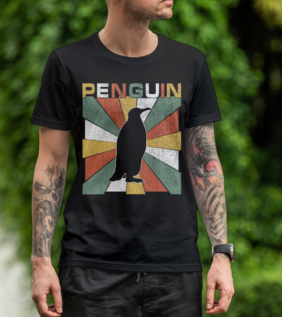 Penguin 70s Silhouette Vintage Retro Sunburst T-Shirt