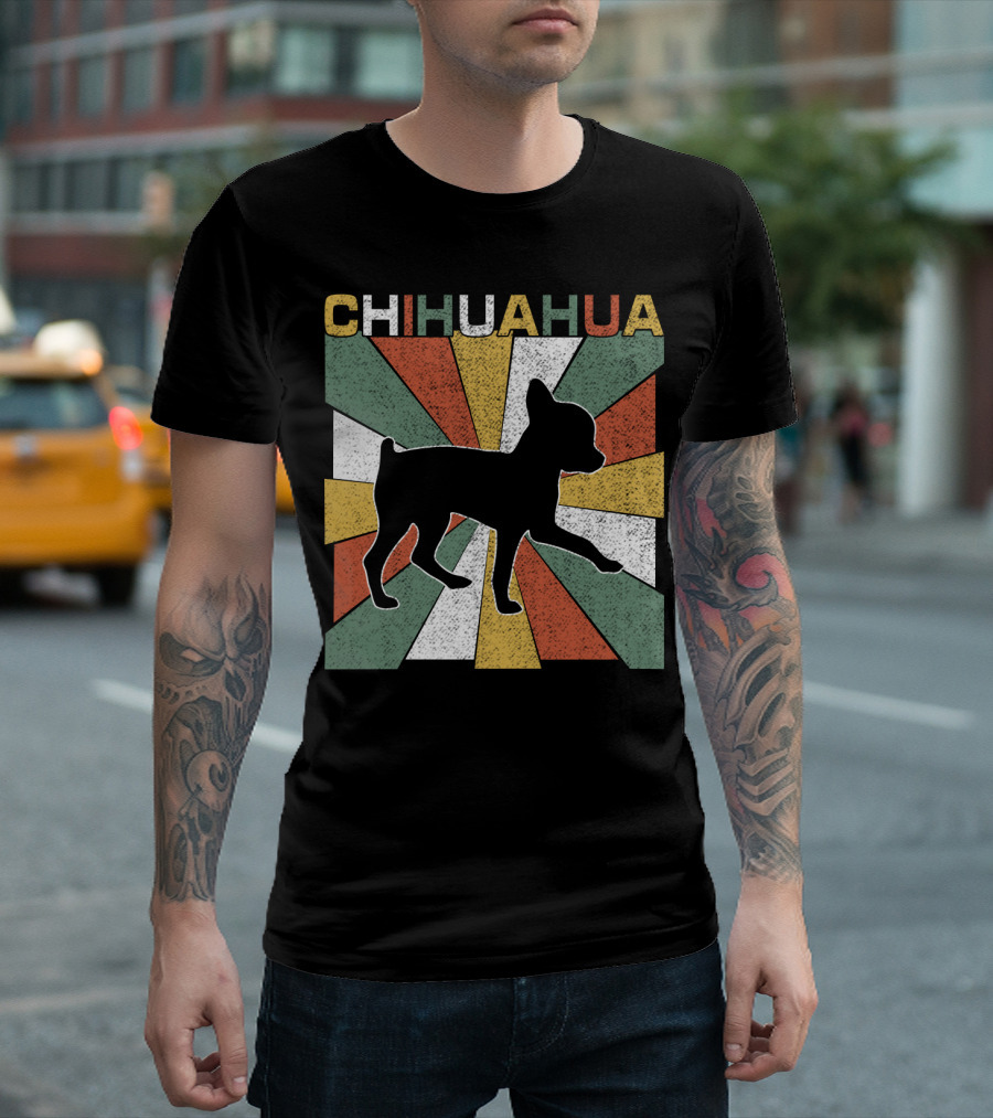 Chihuahua Retro 70s Vintage Silhouette Burst T-Shirt