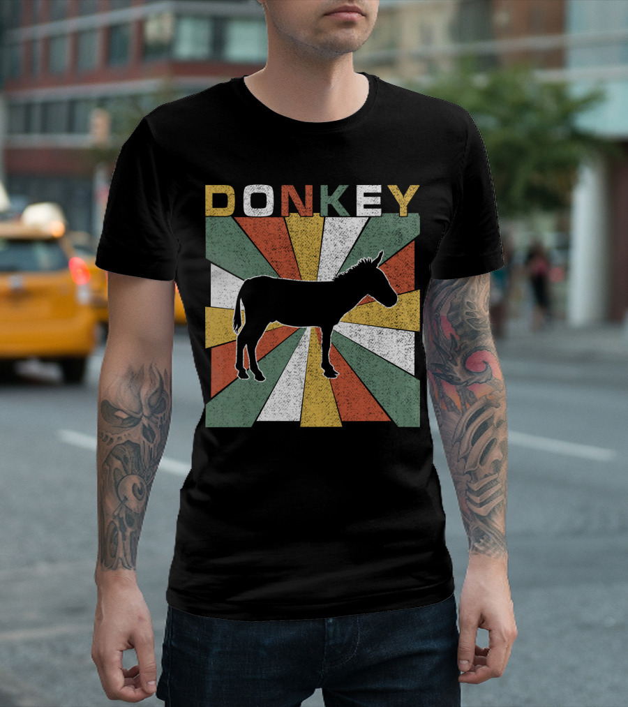 DONKEY Retro 70s Vintage Silhouette Colorful Stripes T-Shirt