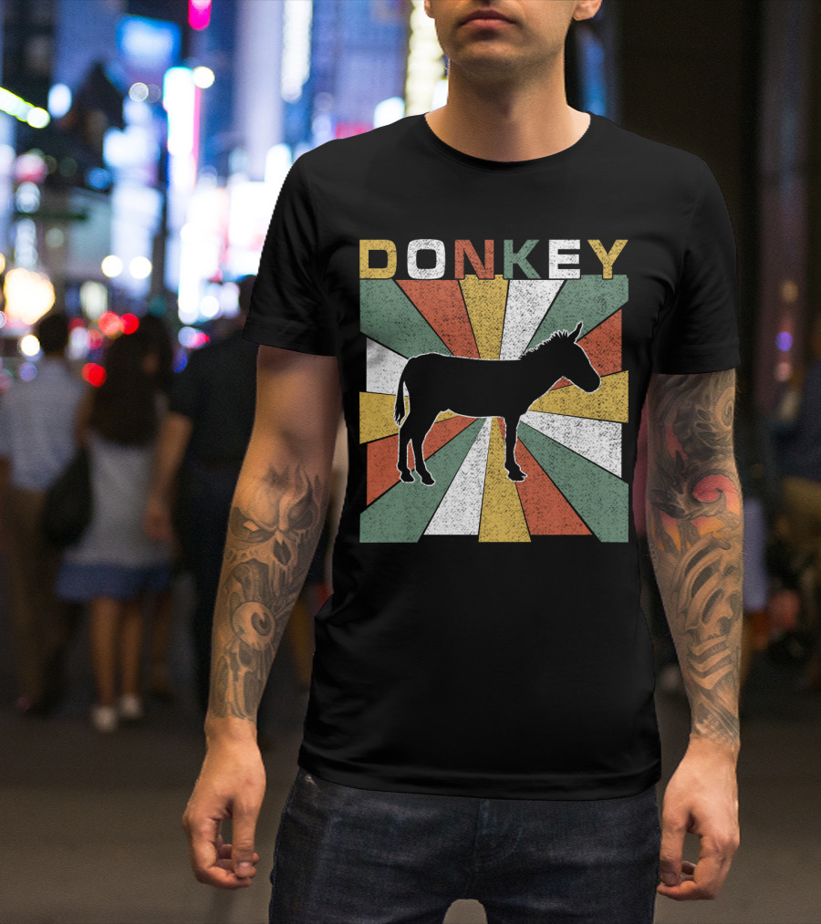 DONKEY Retro 70s Vintage Silhouette Colorful Stripes T-Shirt