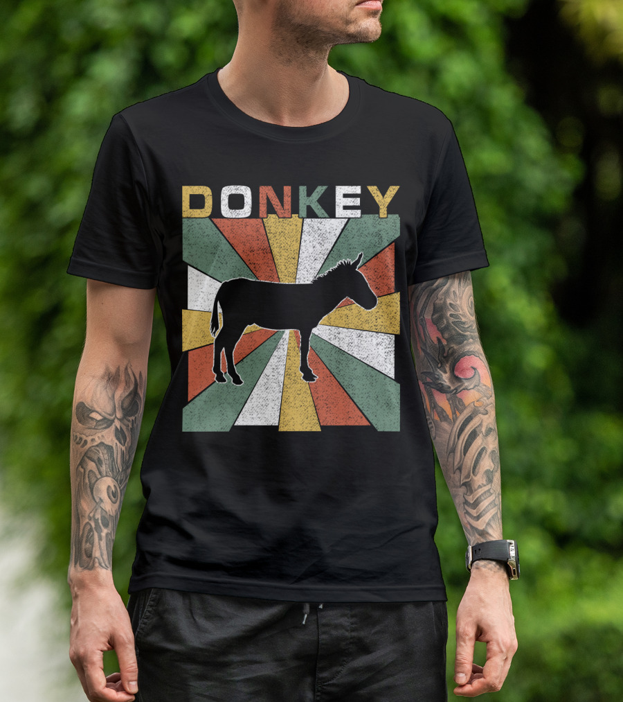 DONKEY Retro 70s Vintage Silhouette Colorful Stripes T-Shirt