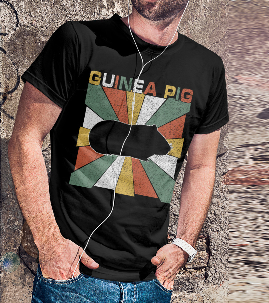 Guinea Pig Retro 70s Silhouette With Vintage Color Block T-Shirt