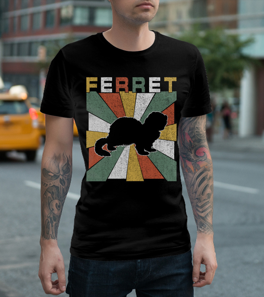 Ferret Vintage Silhouette with Retro 70s Sunburst T-Shirt