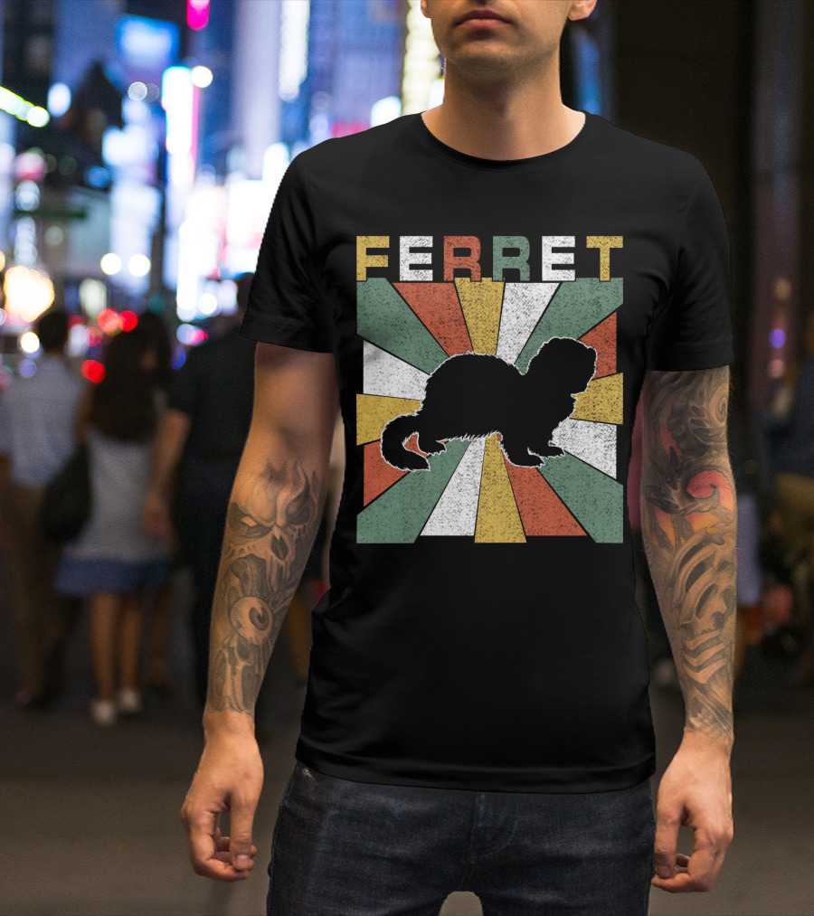 Ferret Vintage Silhouette With Retro 70s Sunburst T-Shirt