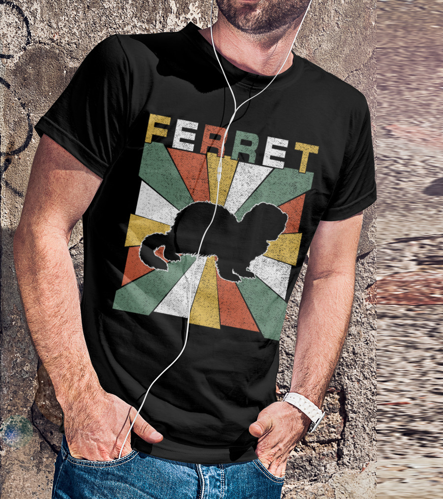 Ferret Vintage Silhouette With Retro 70s Sunburst T-Shirt