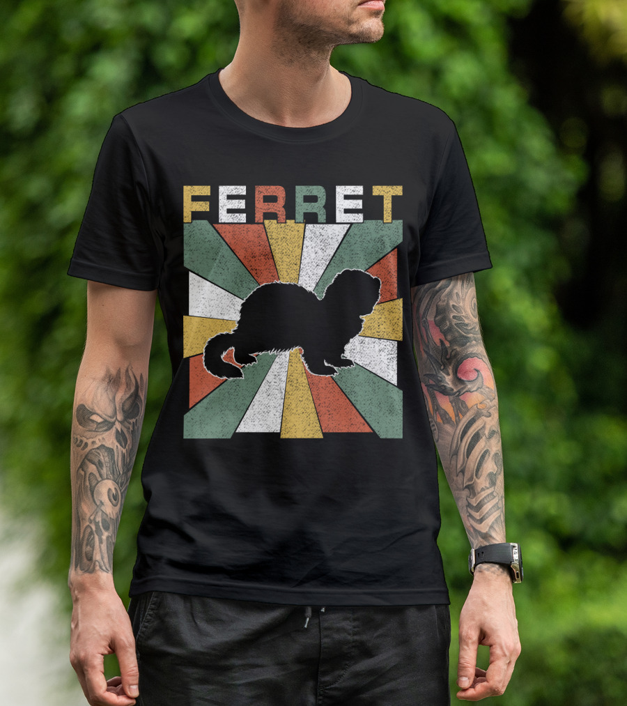Ferret Vintage Silhouette With Retro 70s Sunburst T-Shirt