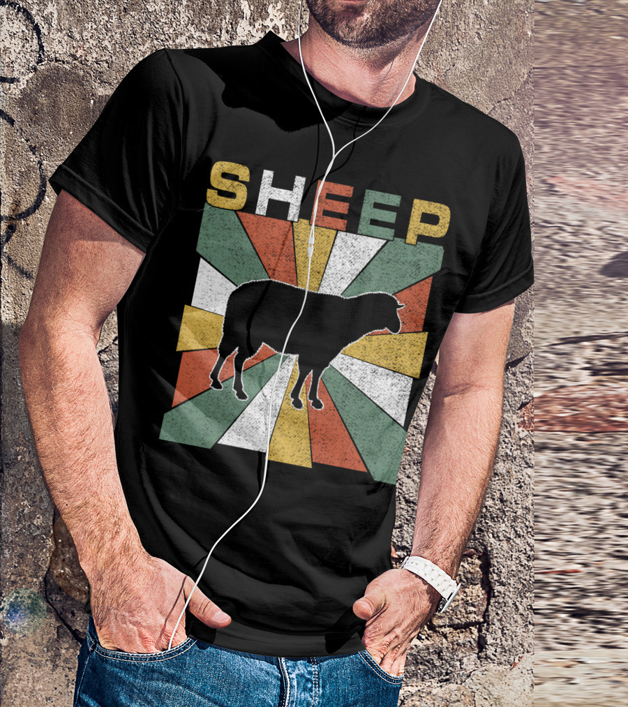 Sheep Retro 70s Vintage Silhouette Sunburst T-Shirt