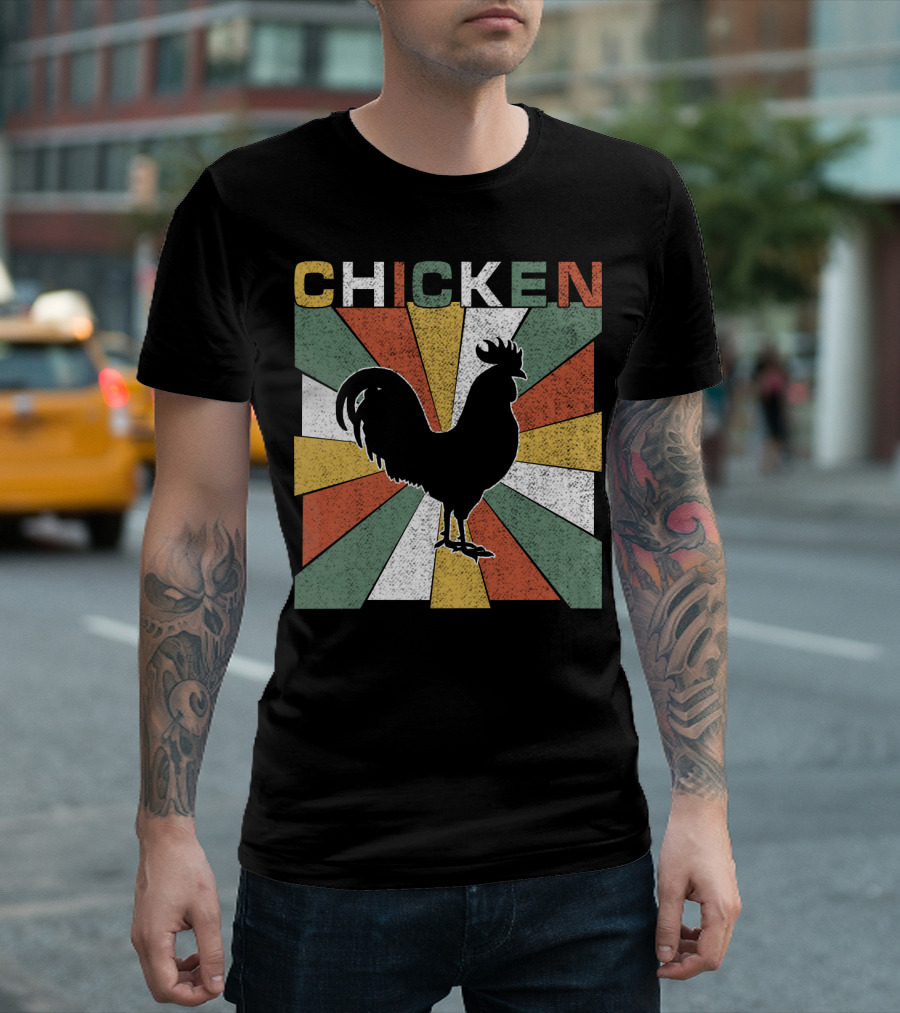 CHICKEN Retro 70s Rooster Silhouette Vintage Colors T-Shirt