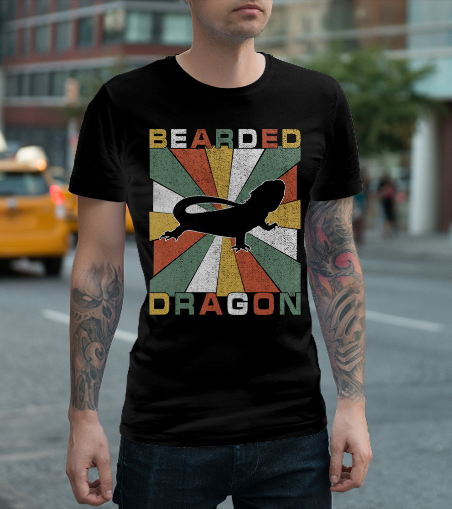 Bearded Dragon Retro 70s Vintage Silhouette Sunburst T-Shirt