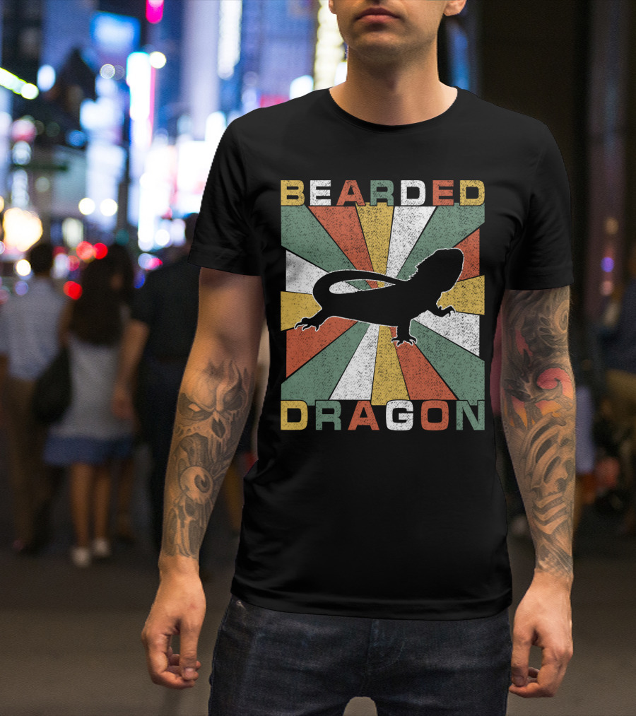 Bearded Dragon Retro 70s Vintage Silhouette Sunburst T-Shirt