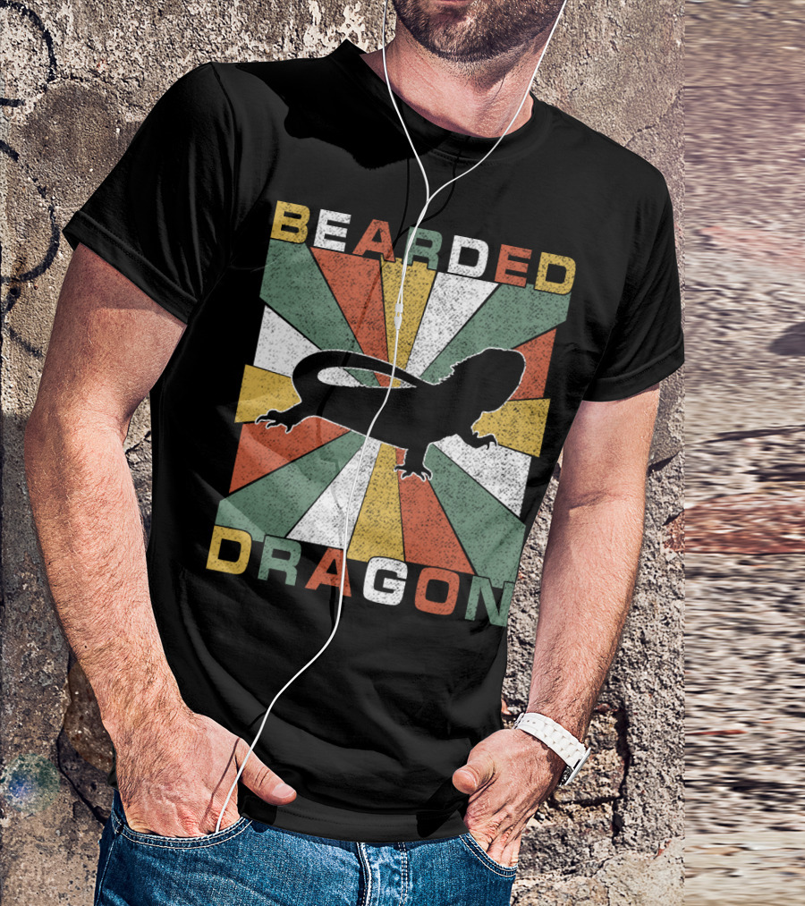 Bearded Dragon Retro 70s Vintage Silhouette Sunburst T-Shirt