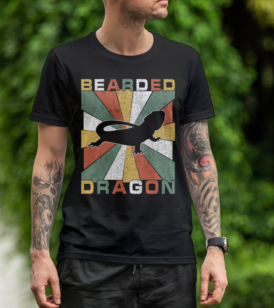 Bearded Dragon Retro 70s Vintage Silhouette Sunburst T-Shirt