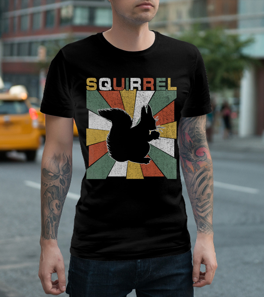Squirrel Retro 70s Silhouette Vintage Colors T-Shirt