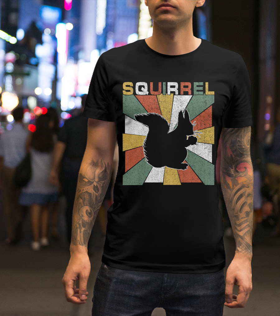Squirrel Retro 70s Silhouette Vintage Colors T-Shirt