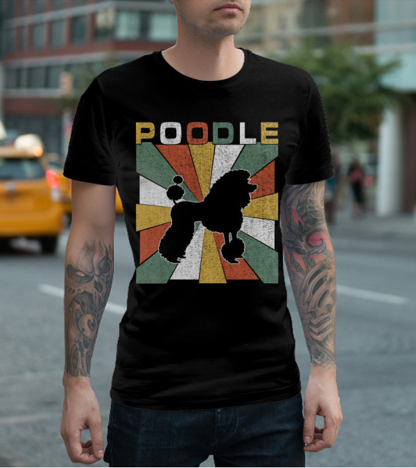 Poodle Silhouette Retro 70s Colorful Burst T-Shirt