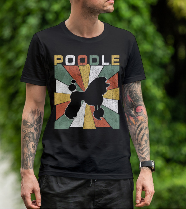 Poodle Silhouette Retro 70s Colorful Burst T-Shirt