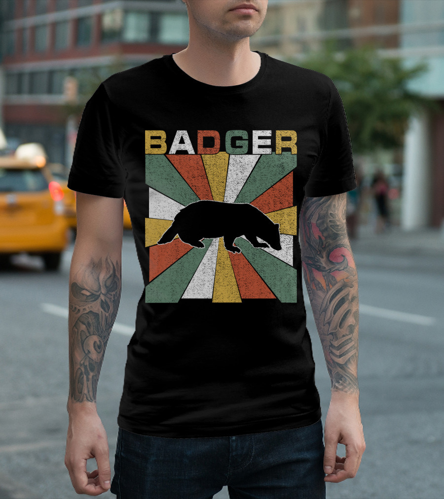 BADGER Vintage 70s Silhouette with Colorful Retro Stripes T-Shirt