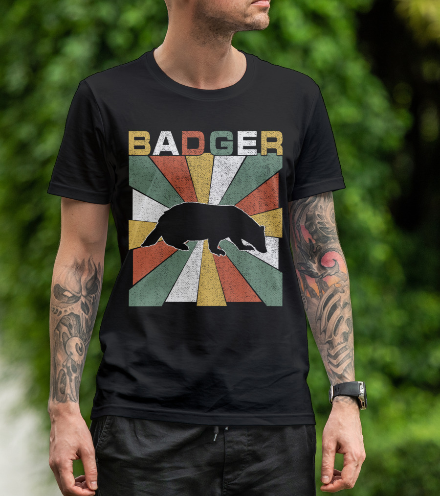 BADGER Vintage 70s Silhouette With Colorful Retro Stripes T-Shirt