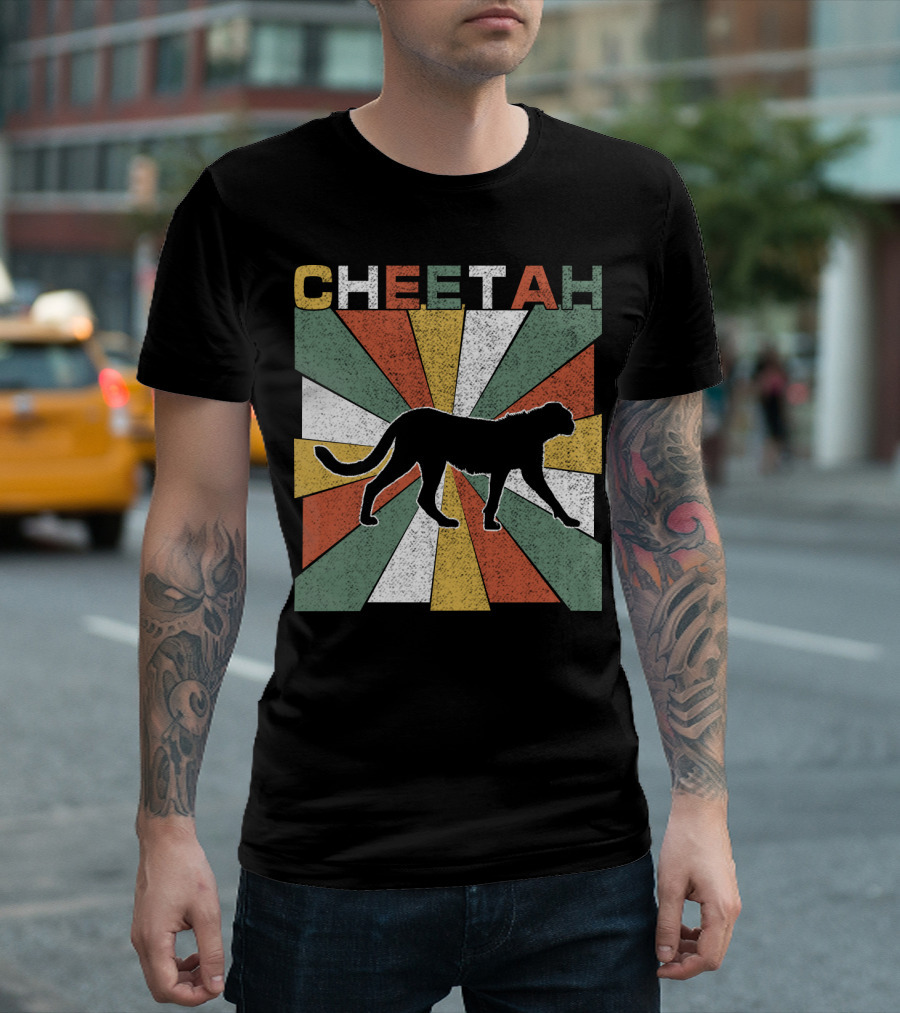 Cheetah Silhouette Retro 70s Vintage Stripes T-Shirt