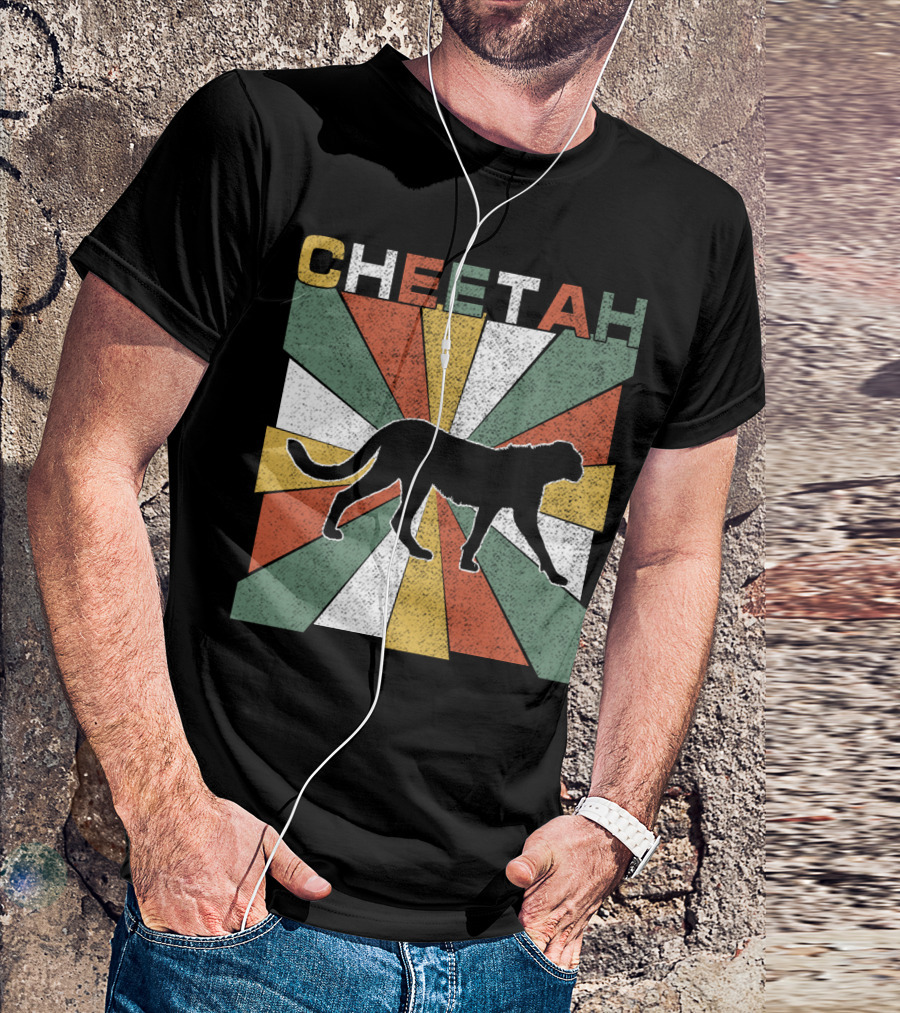 Cheetah Silhouette Retro 70s Vintage Stripes T-Shirt