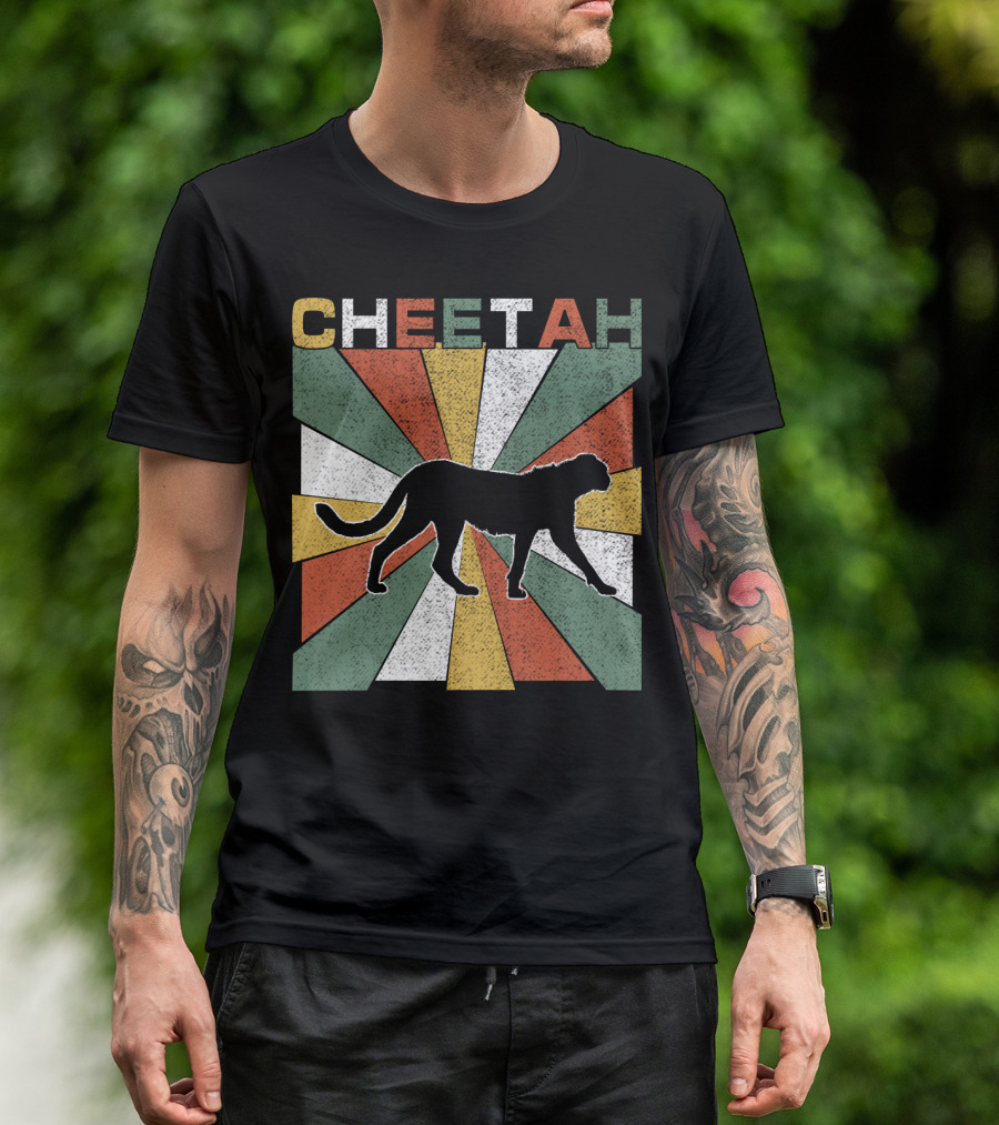 Cheetah Silhouette Retro 70s Vintage Stripes T-Shirt