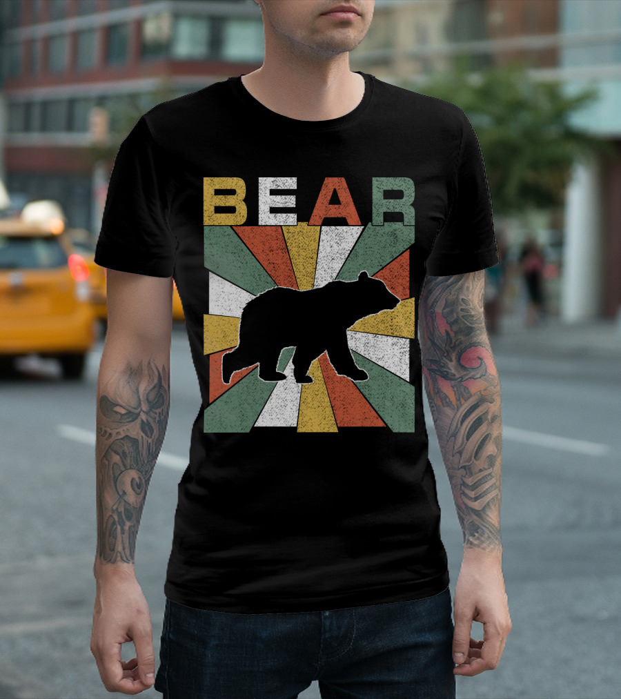 Bear Retro 70s Vintage Silhouette Burst T-Shirt