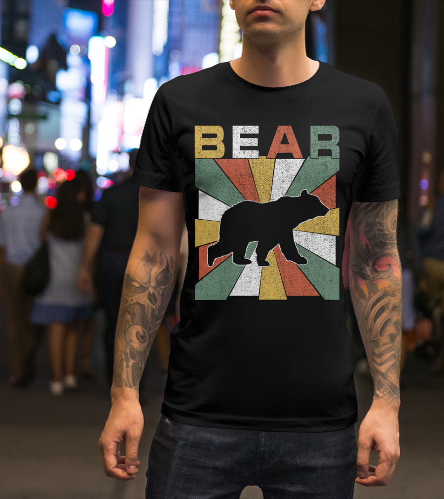 Bear Retro 70s Vintage Silhouette Burst T-Shirt