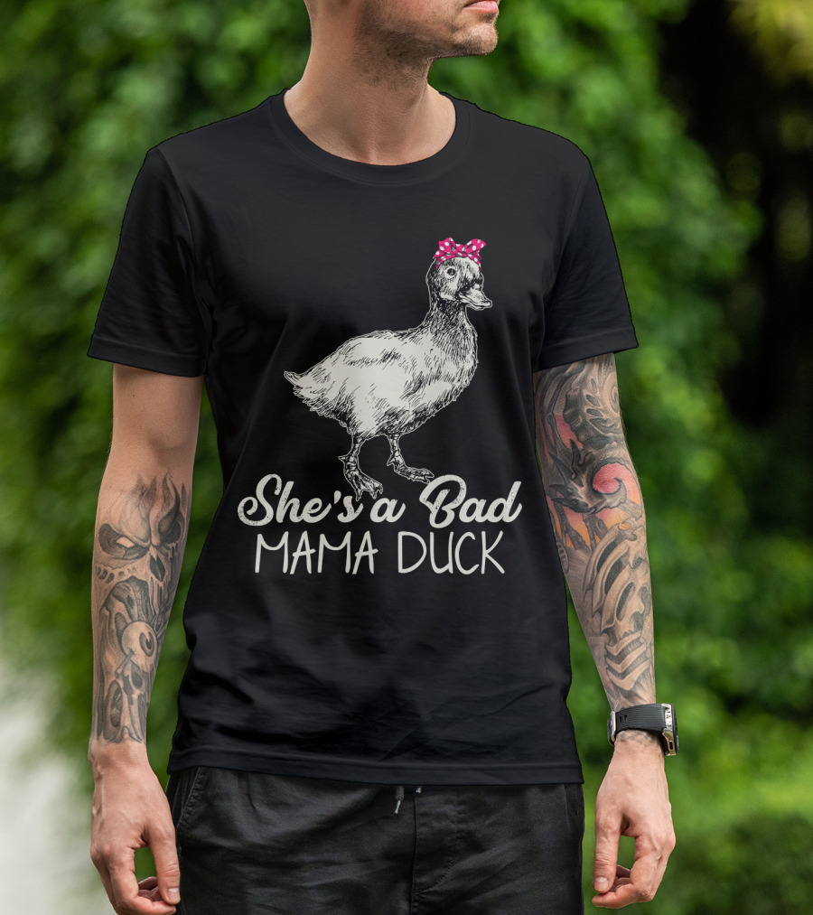She's A Bad Mama Duck With Pink Bow T-Shirt