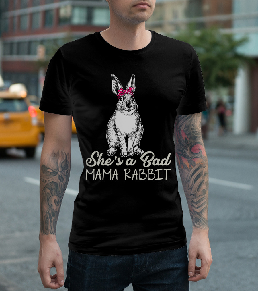 She's a Bad Mama Rabbit with Polka Dot Bow T-Shirt