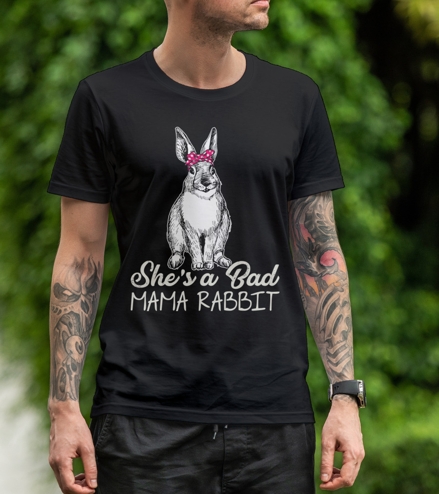 She's A Bad Mama Rabbit With Polka Dot Bow T-Shirt