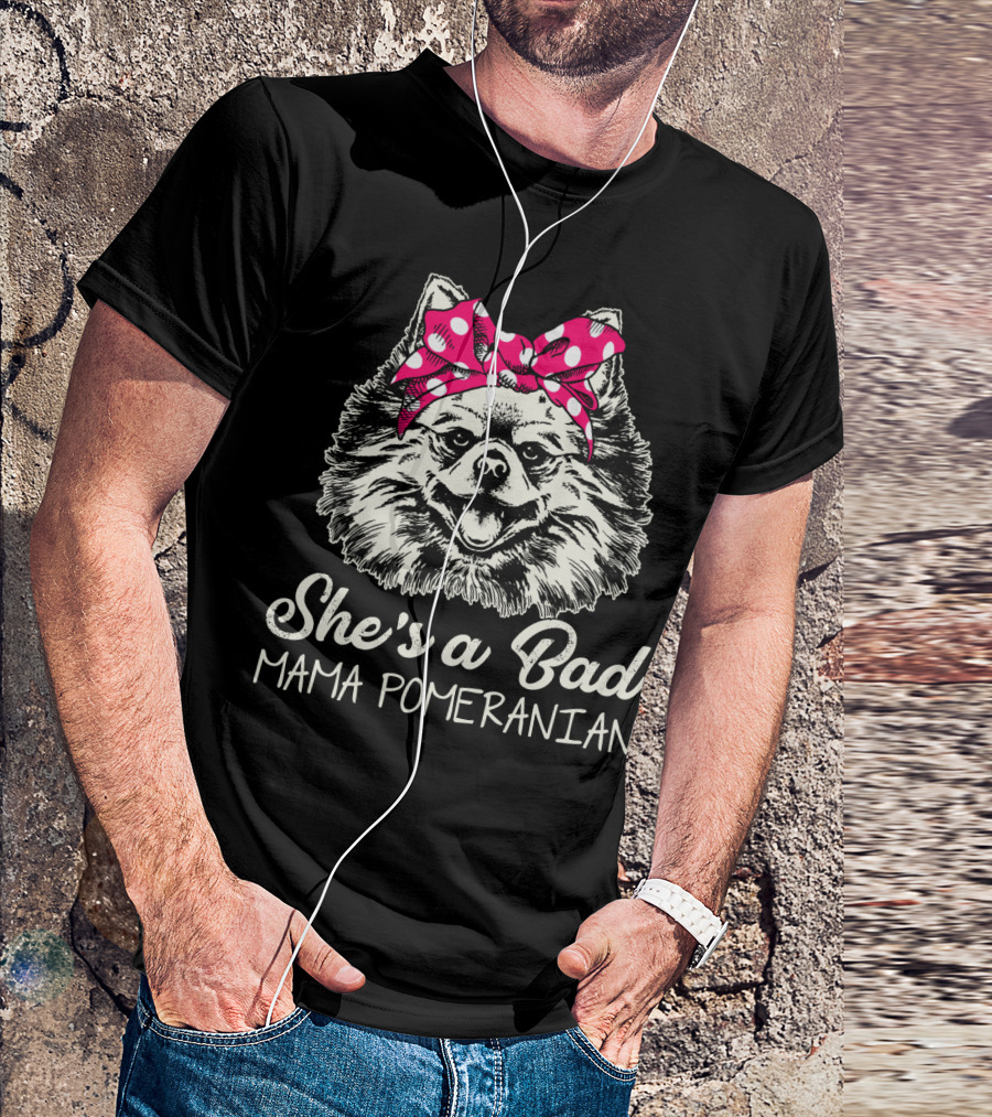 She's A Bad Mama Pomeranian Red Polka Dot Bow T-Shirt