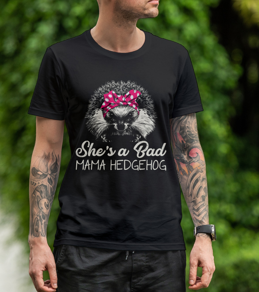 She's A Bad Mama Hedgehog With Polka Dot Bandana T-Shirt
