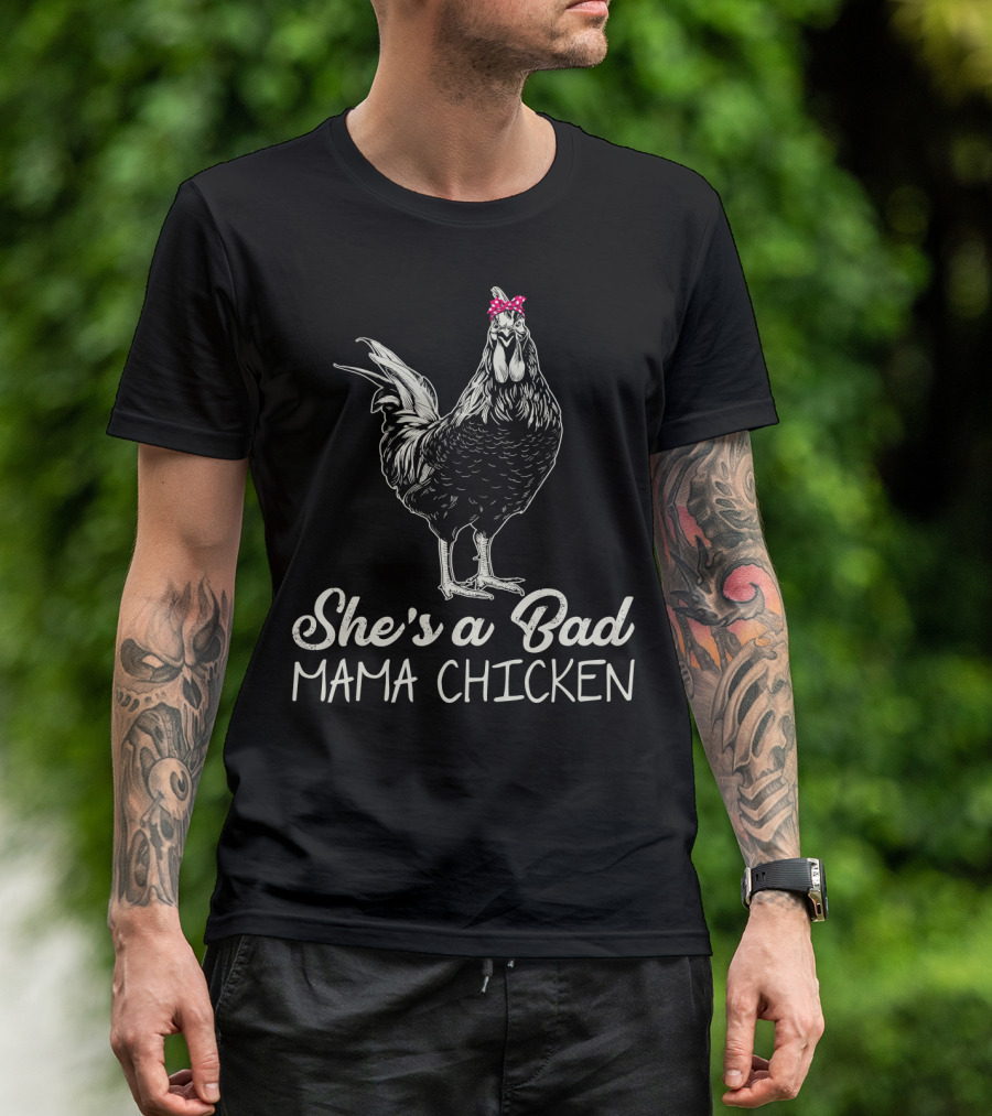 She's A Bad Mama Chicken With Polka Dot Bow T-Shirt