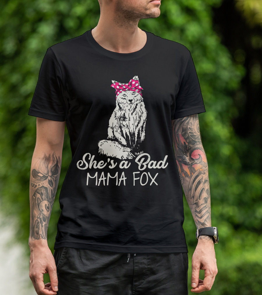 She's A Bad Mama Fox In Red Polka Dot Headscarf T-Shirt
