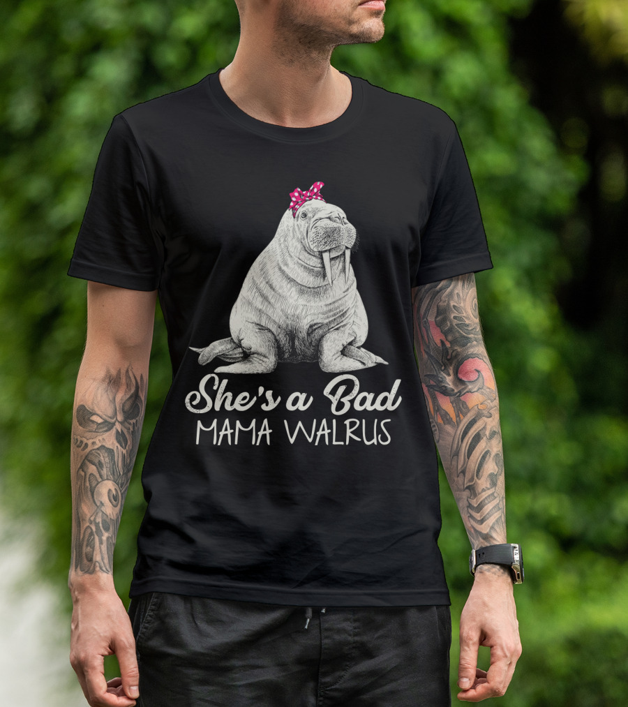 She's A Bad Mama Walrus With Red Polka Dot Bow T-Shirt