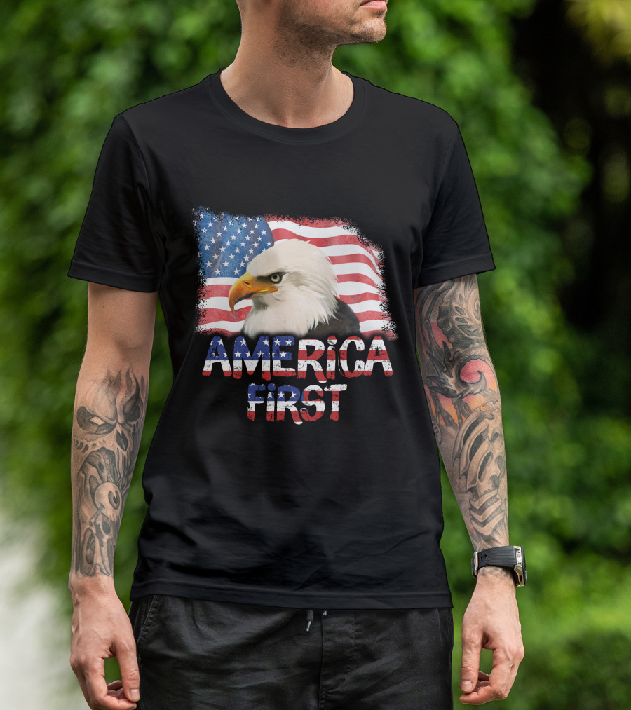 America First Patriotic Eagle With American Flag T-Shirt