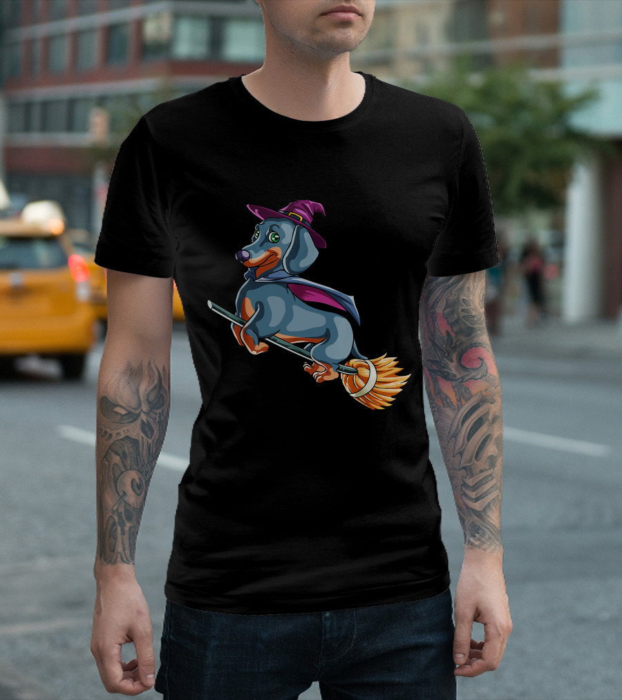 Halloween Dachshund Witch Costume Funny Scary T-Shirt