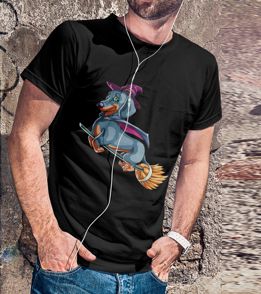 Halloween Dachshund Witch Costume Funny Scary T-Shirt