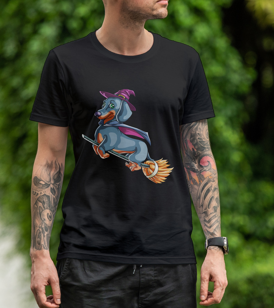 Halloween Dachshund Witch Costume Funny Scary T-Shirt
