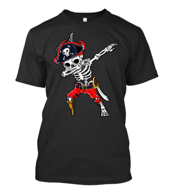 Dabbing Skeleton Pirate With Skull Hat And Sword T-Shirt