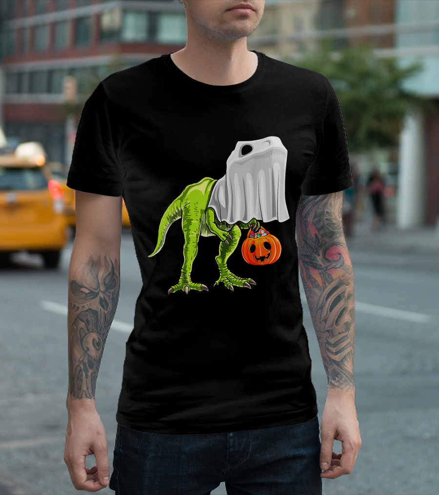 Halloween Rex Dinosaur Ghost Costume Pumpkin T-Shirt