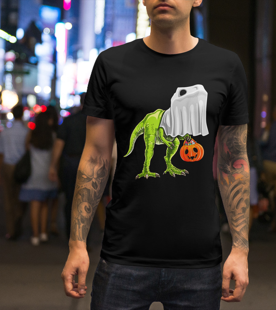 Halloween Rex Dinosaur Ghost Costume Pumpkin T-Shirt